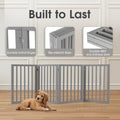 Foldable Dog Gate 4 Panel - Grey, 188 x 61cm - No Drill Freestanding, 180 Degree Hinges, MDF and Stainless Steel