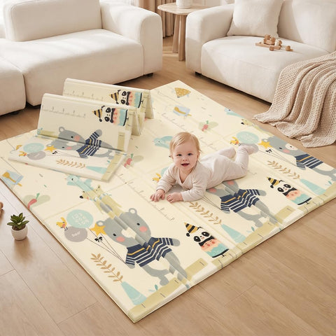 Foldable Baby Play Mat 200 x 180cm - Bear - Upgraded 2cm XPE Foam, Waterproof, Reversible