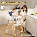 3-in-1 Wooden Baby High Chair - Blue - 5-Point Harness, Food-Grade Tray, 5-Level Footrest