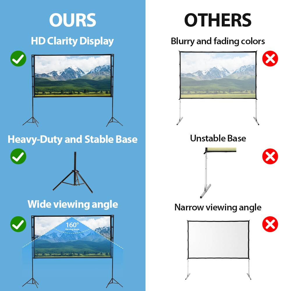 Outdoor Projector Screen with Stand 100 Inch - 235 x 198cm - 16:9, 1080P, 25mm Steel Frame, Carry Bag Included