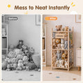 Soft Toy Storage Tower 2-Tier - Natural Wood 94.5cm - Holds 30+ Plush Toys, Elastic Bar Shelves