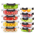 Glass Food Storage Containers 10 Pack - 1040ml and 370ml - Borosilicate Glass, Snap Lids with Silicone Seals, BPA Free