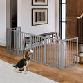 Foldable Dog Gate 6 Panel - Grey, 282 x 61cm - No Drill Freestanding, 180 Degree Hinges, Wooden Panels