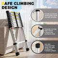 Telescopic Aluminium Ladder 3.2m - Silver - 150kg Capacity, Auto Lock Sections, Collapses for Storage, Carry Bag