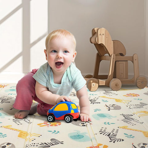 Foldable Baby Play Mat 200 x 180cm - Zoo Animals - 1cm XPE Foam, Reversible, Travel Bag