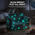 Kids Fold-Out Sofa Bed 2-in-1 - Grey Star Print - Glow-in-the-Dark, Zip-Off Washable Cover