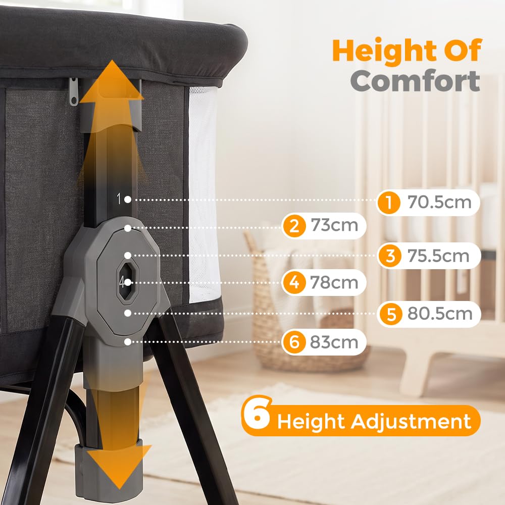 3-in-1 Baby Bassinet and Bedside Sleeper - Black - 6 Height Levels, Rocking Cradle, Mattress Included