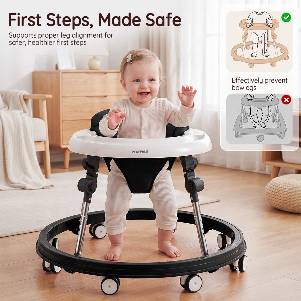 3-in-1 Baby Walker and Activity Table - Black - 4 Height Positions, Folding Frame, 6-18 Months