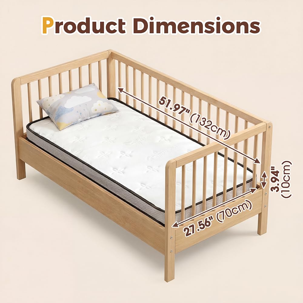 Cot Mattress 10cm Pocket Spring - White - 242 Individually Wrapped Springs, Tencel Knit Cover