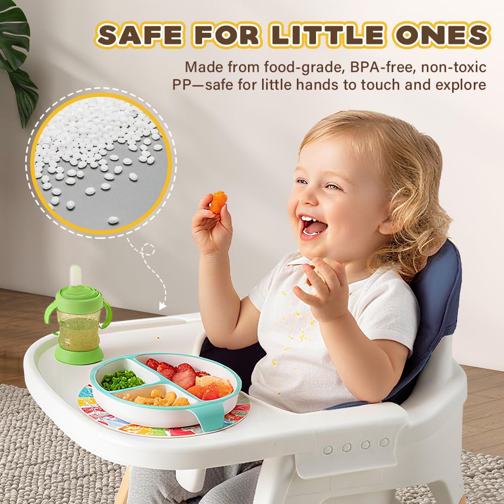 3-in-1 Wooden Baby High Chair - Blue - 5-Point Harness, Food-Grade Tray, 5-Level Footrest