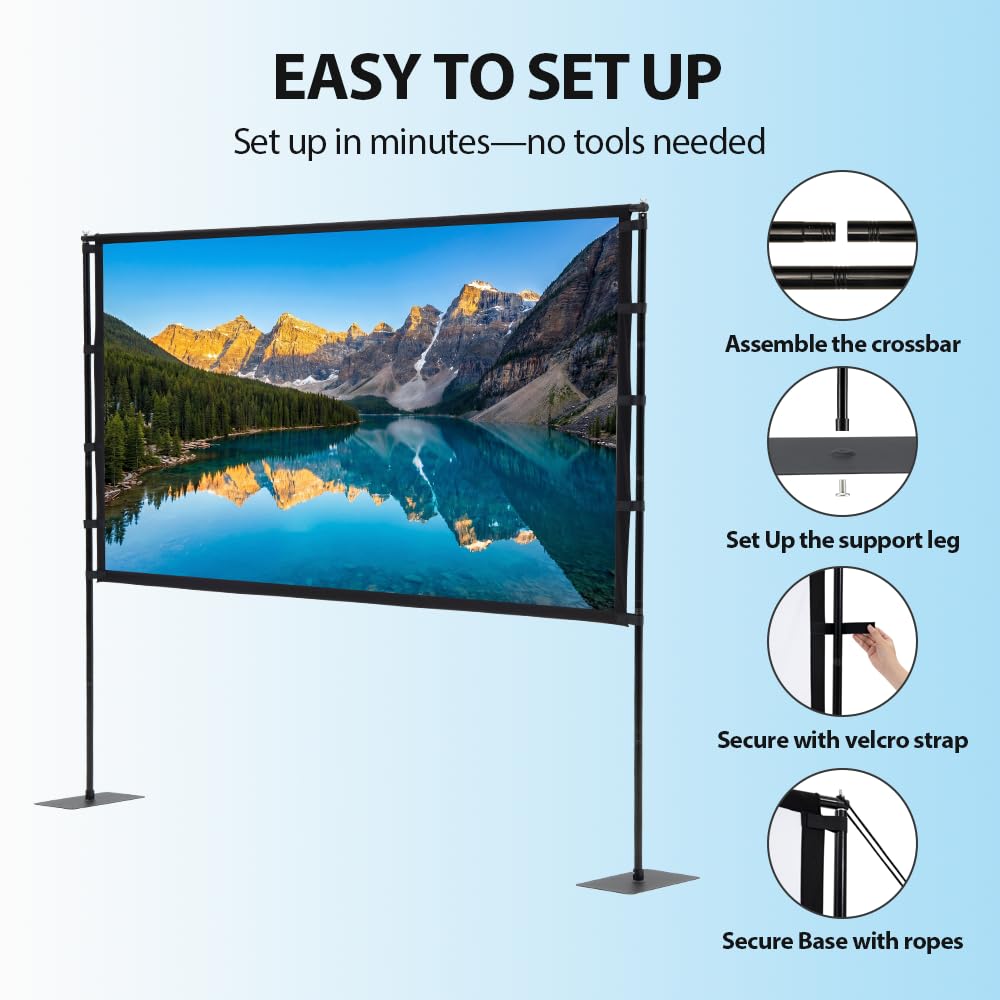 Projector Screen with Stand 100 Inch - 235 x 195cm - 16:9, 1080P, Polyester Fabric, 25mm Steel Frame, Carry Bag