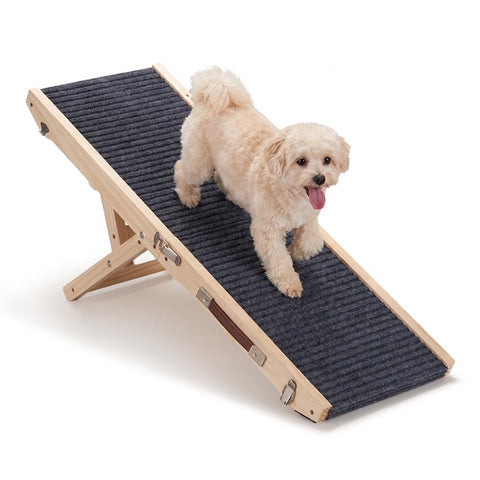 Folding Wooden Dog Ramp - Pine, Adjusts 22 to 45.5cm - Self Supporting, Anti Slip Fabric, Folds in Half