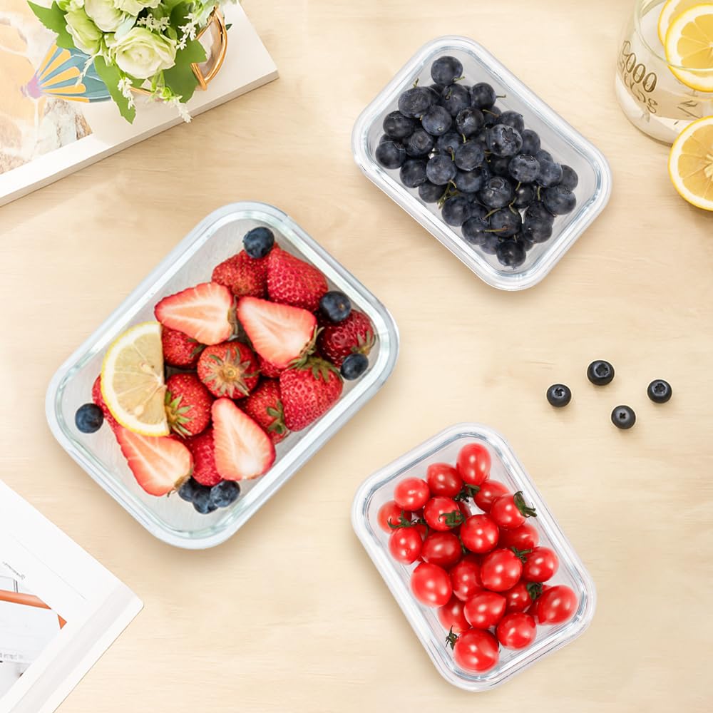 Glass Food Storage Containers 10 Pack - 1040ml and 370ml - Borosilicate Glass, Snap Lids with Silicone Seals, BPA Free