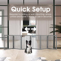 Foldable Dog Gate 6 Panel - Grey, 282 x 61cm - No Drill Freestanding, 180 Degree Hinges, Wooden Panels