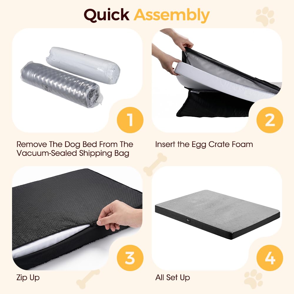 Orthopedic Dog Bed with Handle - Grey, Large 90 x 64 x 8cm - Memory Foam, Coral Fleece, Washable Cover, Non Slip