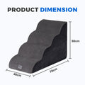 4 Step Dog Ramp 50cm High - Grey - High Density Foam Steps, Non Slip Corduroy Cover, Machine Washable