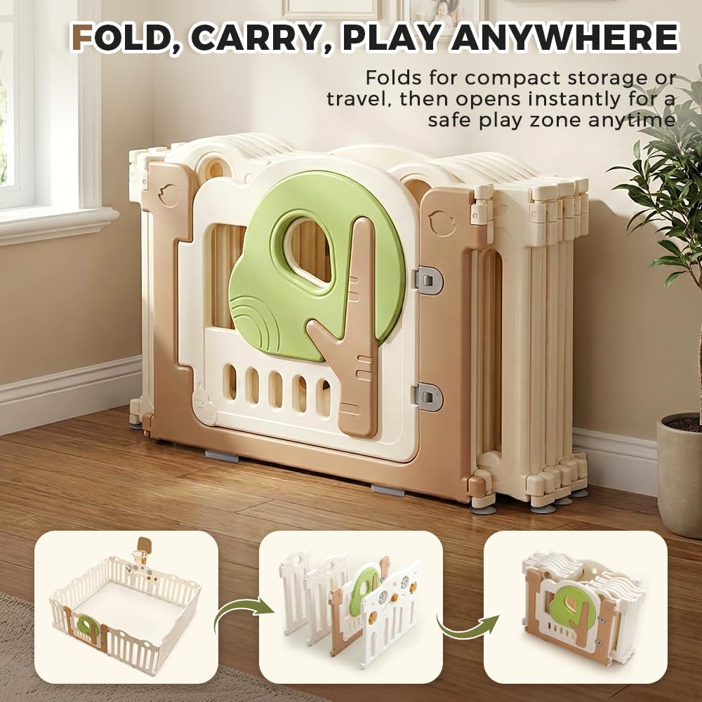 Baby Playpen 16 Panels - 185 x 162cm - Foldable HDPE, Activity Game Panel, EN71 Certified