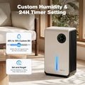 Portable Dehumidifier 2L Tank - White - Removes 500-1000ml a Day, Covers 50sqm, 24 Hour Timer, Auto Shut Off