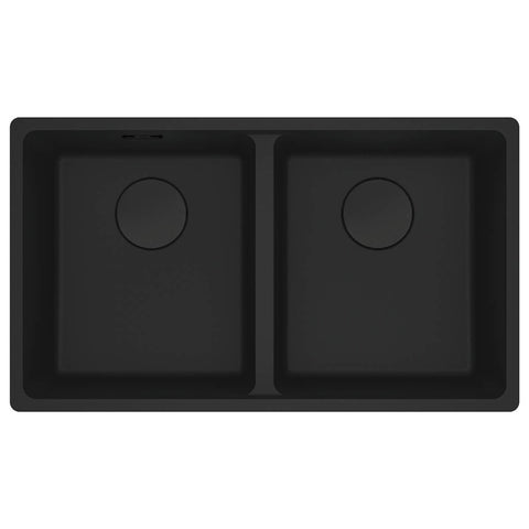 Franke Maris double bowl topmount granite sink - Matte Black, hidden overflow - MRG620-3535MBB