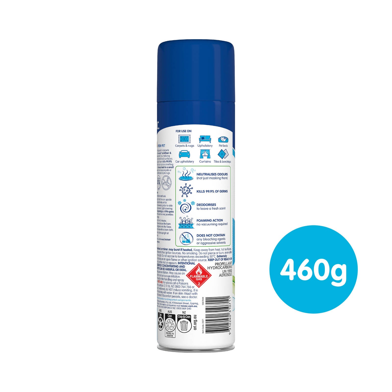 No Vac 460g Fresh Pet Foaming Carpet & Fabric Sanitiser and Deodoriser