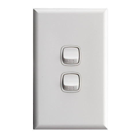 HPM Excel 2 Gang Wall Switch - 73mm x 117mm - Plastic - Durable Design - SuperSaverAU - view 1