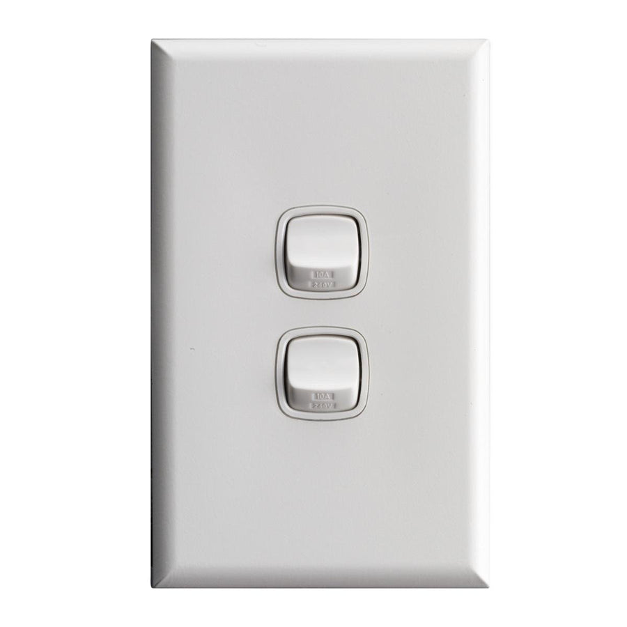 HPM Excel 2 Gang Wall Switch - 73mm x 117mm - Plastic - Durable Design - SuperSaverAU - view 1