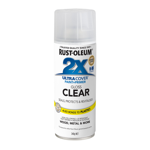 Rust-Oleum 2X Ultra Cover Gloss Clear Spray Paint 340g - Indoor & Outdoor Clear Sealant Coat