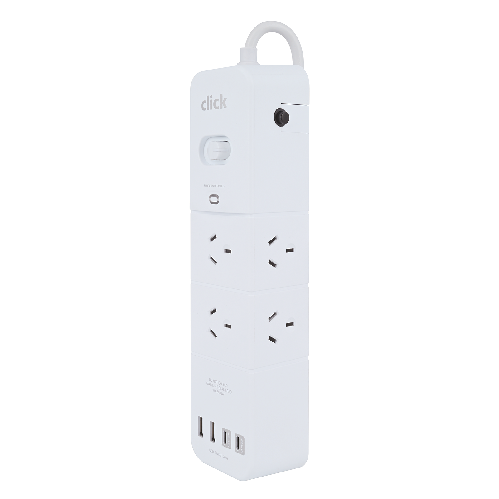 Click 6 Outlet Powerboard with Surge Protection & USB-A Ports, CKHP718W