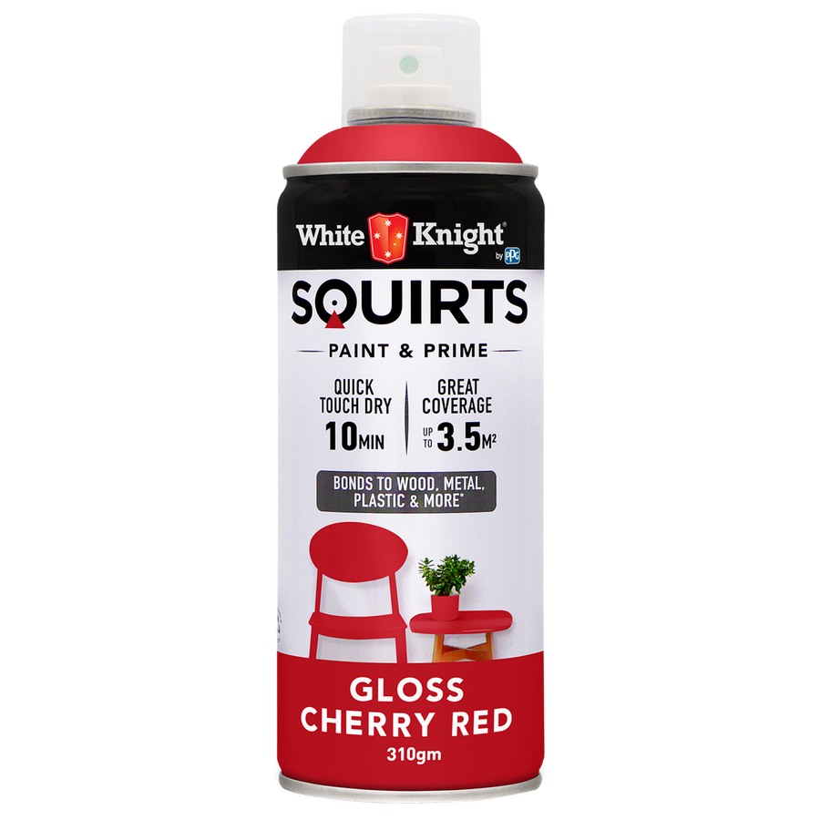 White Knight Squirts Cherry Red Gloss Spray Paint 310g Durable Finish - SuperSaverAU - view 1