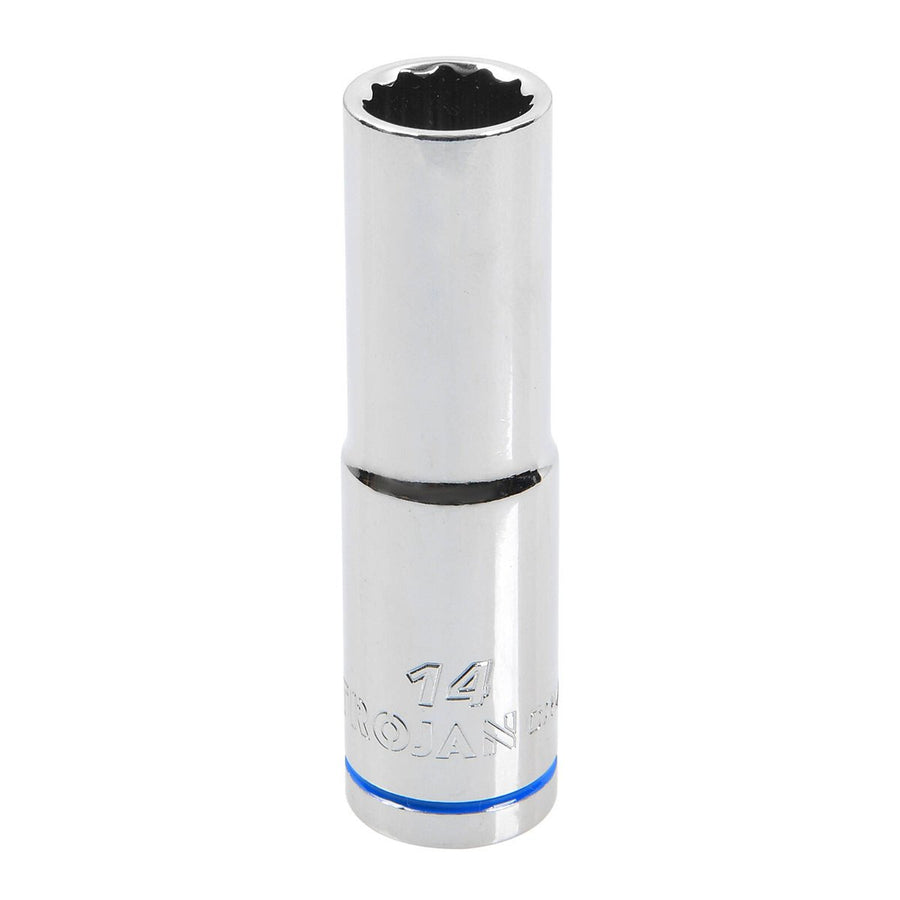 Trojan 14mm Deep Socket 1/2" Drive - Polished Chrome Vanadium - 12 Point - SuperSaverAU - view 1