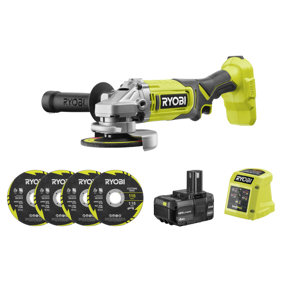 Ryobi 18V ONE+ Angle Grinder Kit - 115mm - 4.0Ah Battery - Cutting & Grinding - SuperSaverAU - view 1
