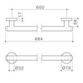 HomeCare by Caroma 600mm Brushed Nickel Straight Grab Rail 110kg