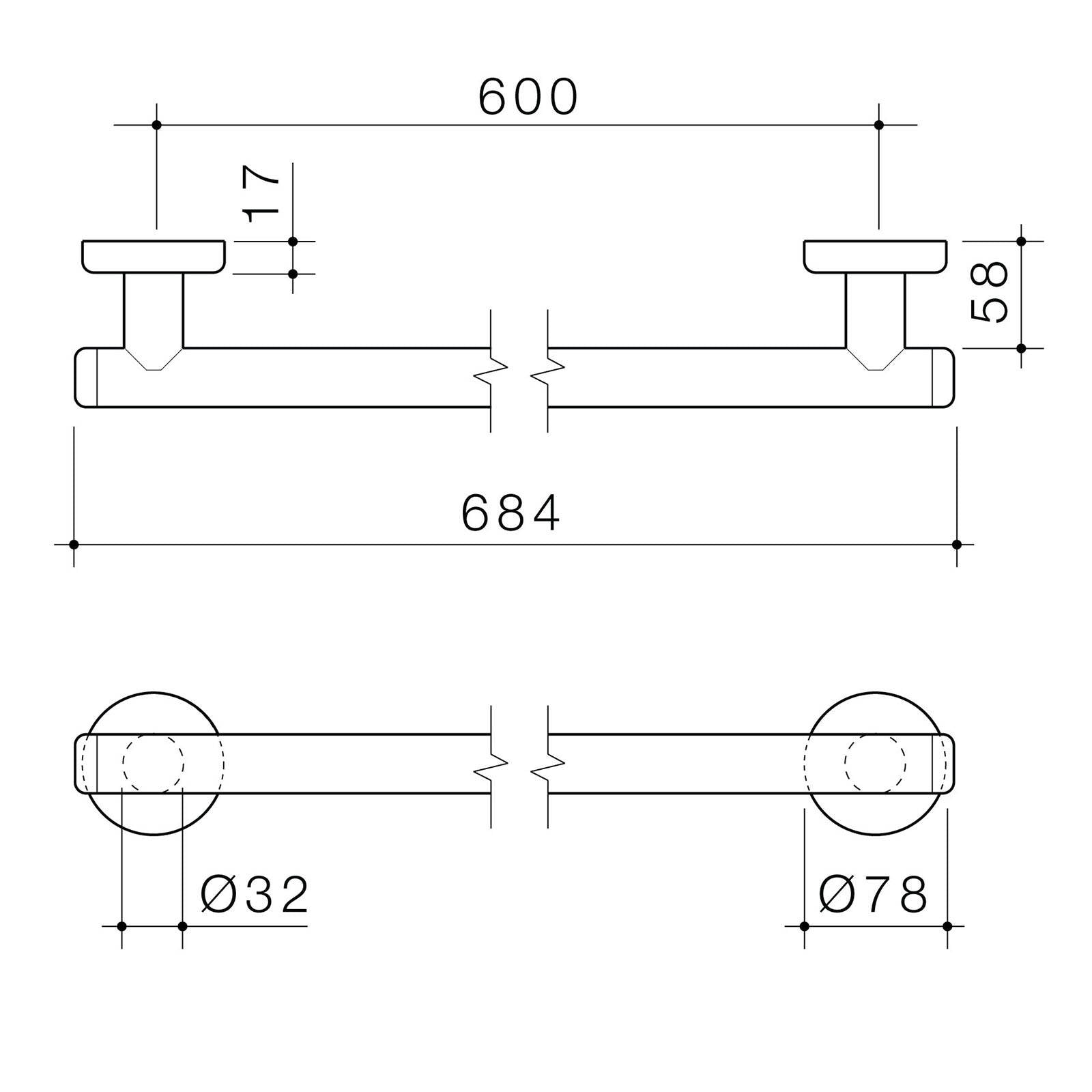 HomeCare by Caroma 600mm Brushed Nickel Straight Grab Rail 110kg