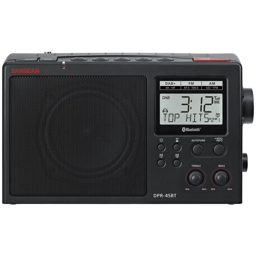 Sangean DAB+ AM/FM-RDS Bluetooth Digital Radio - 60 Presets, Large LCD, Dual Alarms, Black - DPR45BT