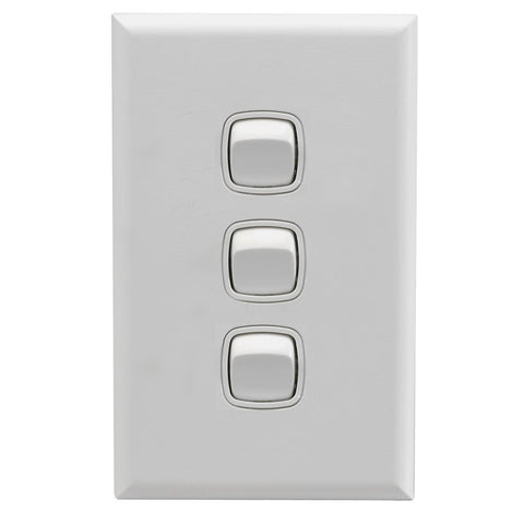 HPM Excel 3 Gang Wall Switch - 73mm x 117mm - Plastic - Durable Design - SuperSaverAU - view 1