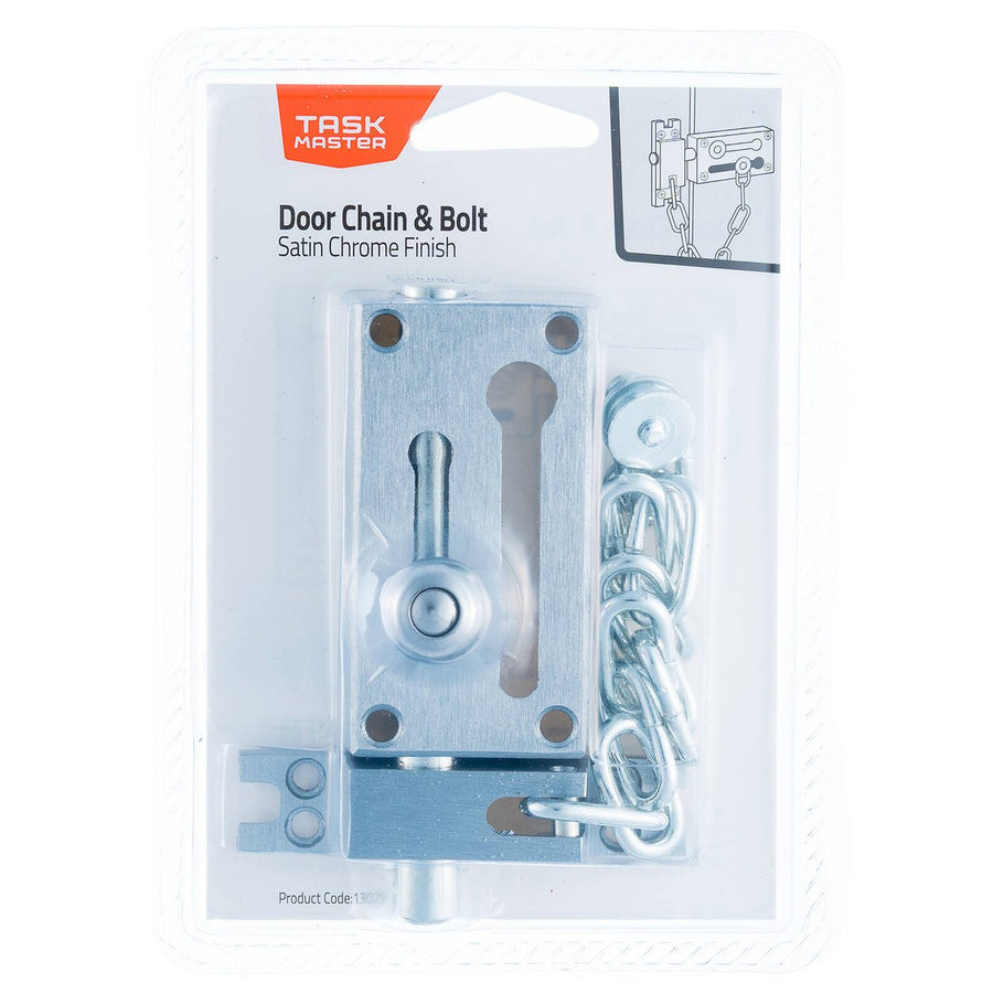 Taskmaster Door Chain Bolt - 52mm - Steel - Satin Chrome Security - SuperSaverAU - view 1