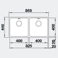 Blanco double bowl undermount sink - 18/10 stainless steel, satin finish, 865mm wide - ANDANO400/400U
