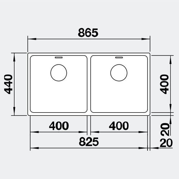 Blanco double bowl undermount sink - 18/10 stainless steel, satin finish, 865mm wide - ANDANO400/400U