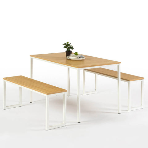 Zinus Louis 3 Piece Dining Set White - Table and Two Benches, Seats Four - AU-TS-4830W