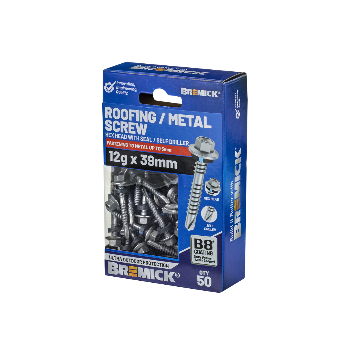Bremick Hex Roofing Screw 12g x 39mm - B8 Coating - Pack of 50 - Watertight - SuperSaverAU - view 1