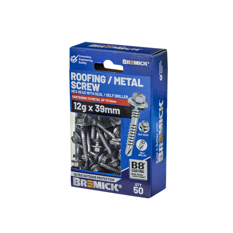 Bremick Hex Roofing Screw 12g x 39mm - B8 Coating - Pack of 50 - Watertight - SuperSaverAU - view 1