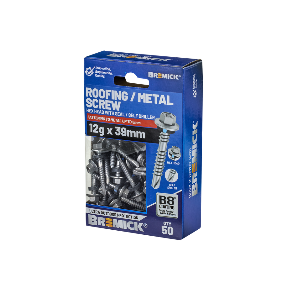 Bremick Hex Roofing Screw 12g x 39mm - B8 Coating - Pack of 50 - Watertight - SuperSaverAU - view 1