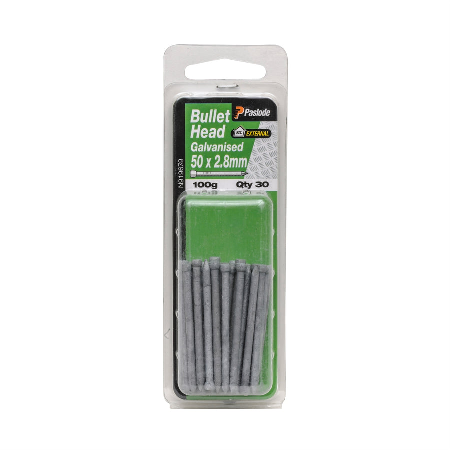 Paslode Galvanised Steel Bullet Head Nails 50 x 2.8mm 100g - 30 Pack