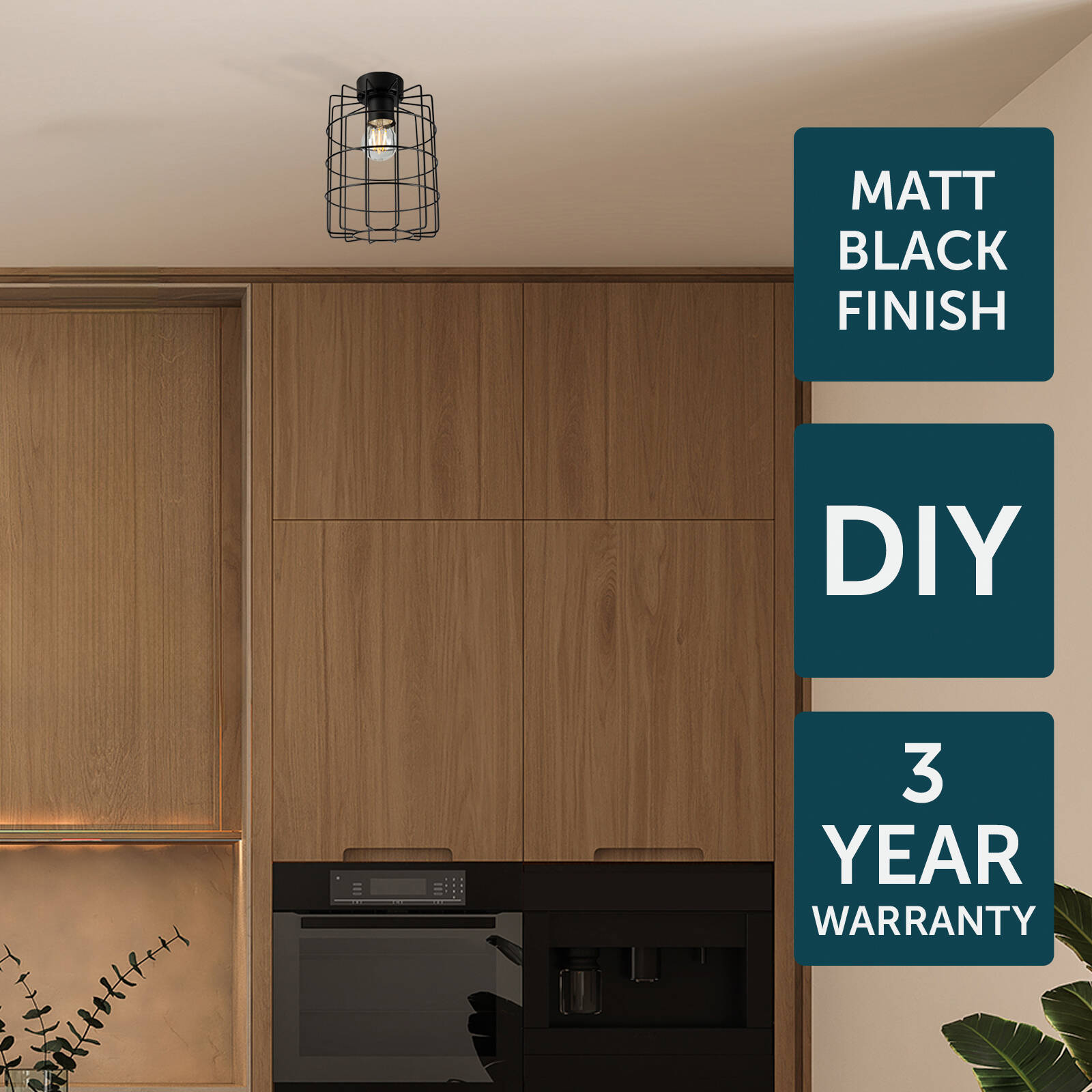 Brilliant Canal Matt Black Cage Batten Fix Light B22