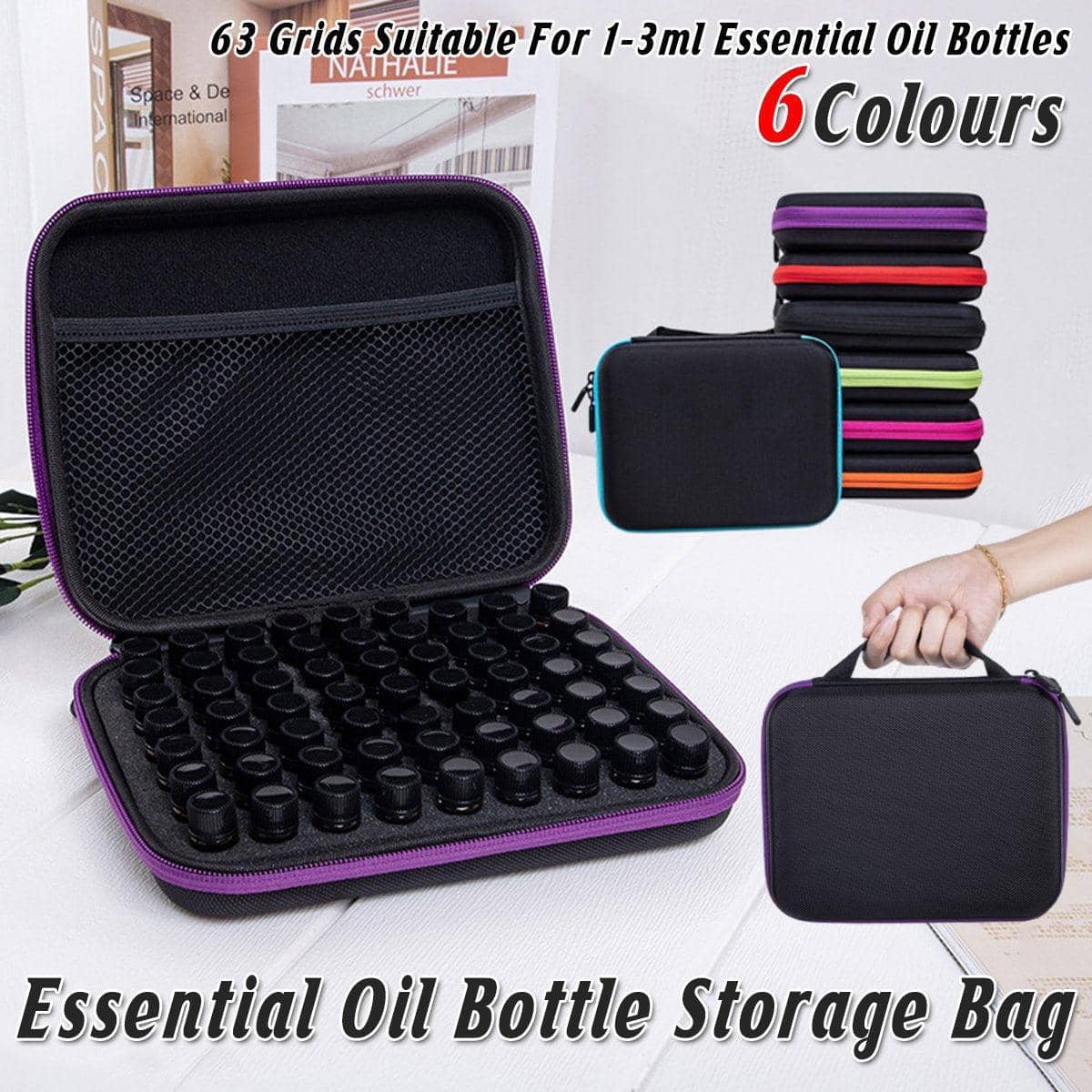 63 Slot Essential Oil Bottle Organiser Carry Bag - Blue Zip - view 2