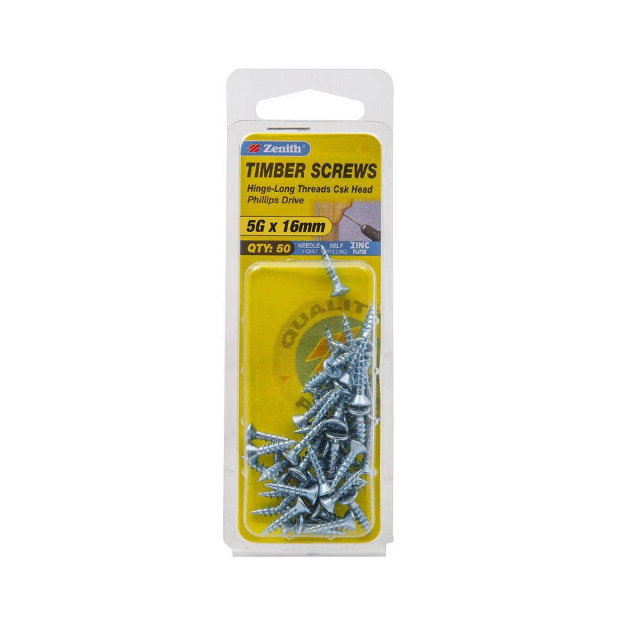 Zenith Hinge Long Thread Screw - 5g x 16mm - Zinc Plated - 50 Pack - SuperSaverAU - view 1