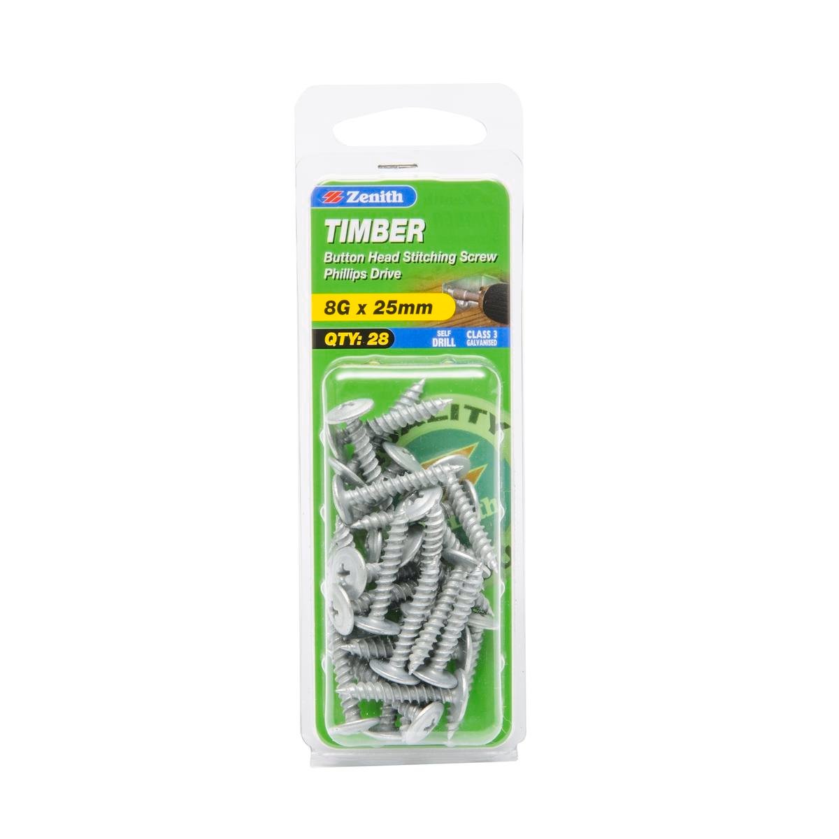 Zenith Timber Screws 8g x 25mm Galvanised Button Head 28 Pack - SuperSaverAU - view 1