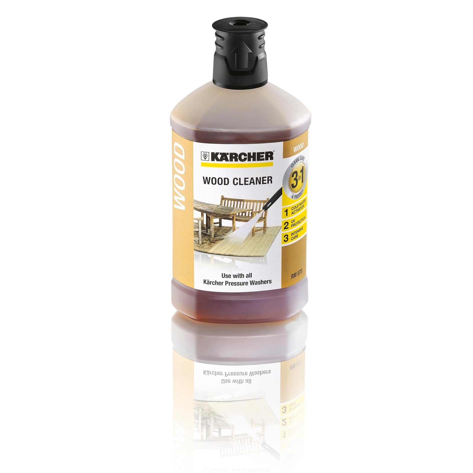 Karcher 1L Wood Cleaner - 3-in-1 Pressure Washer Detergent for Outdoor Timber
