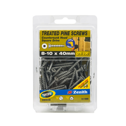 Zenith 8-10 x 40mm Tufcote Treated Pine Countersunk Screws - 100 Pack