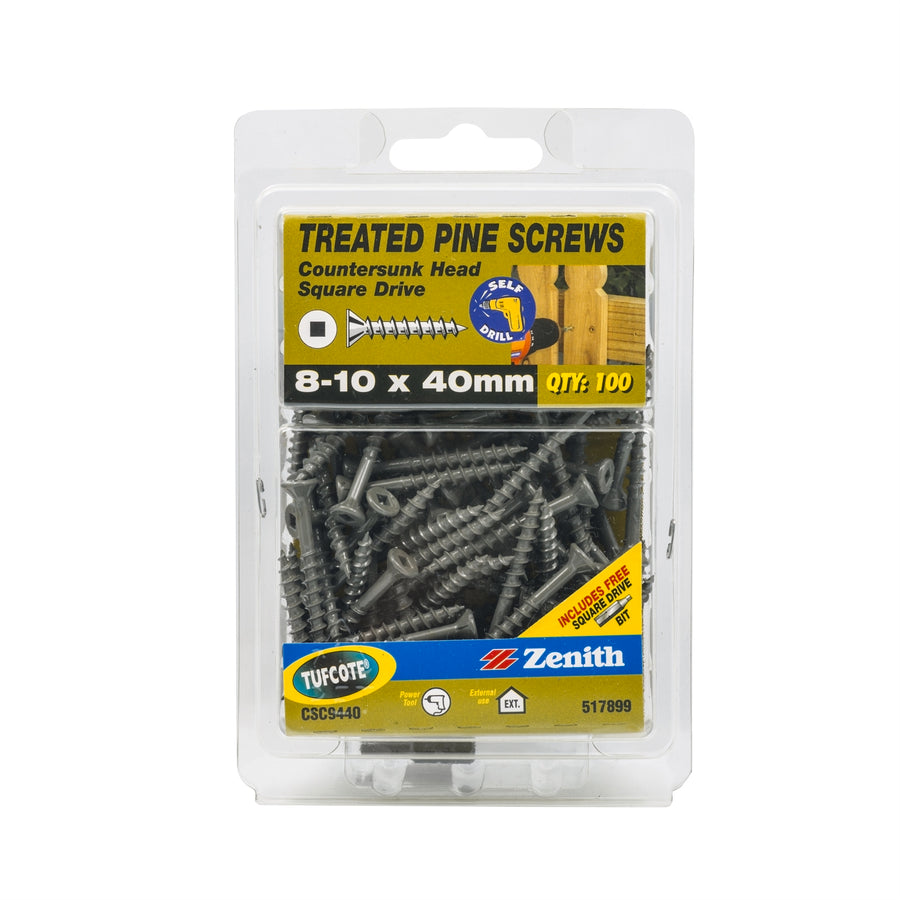 Zenith 8-10 x 40mm Tufcote Treated Pine Countersunk Screws - 100 Pack